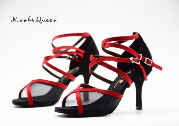 Black and red with double lace-up Latin dance shoes