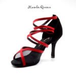 Black and red with double lace-up Latin dance shoes