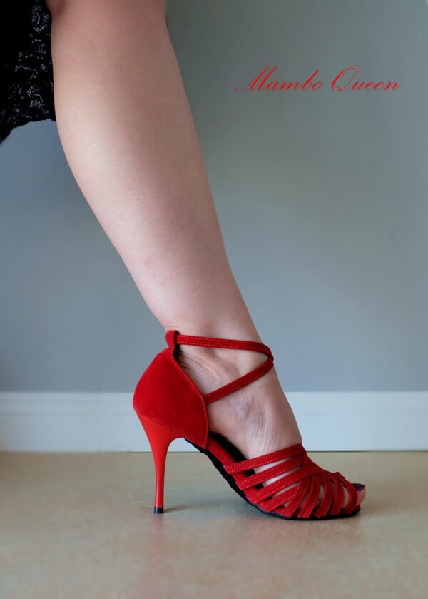 Red peep-toe salsa latin dance shoes