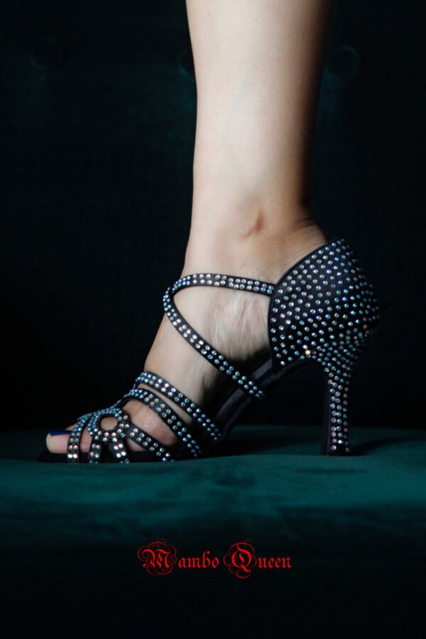 Latin dance shoes fully covered with rhinestones