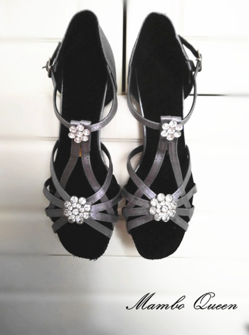 Latin dance shoes with big flower shining stone