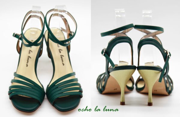 Tango shoes with asymmetrical design elements green color