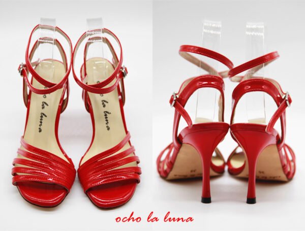 Tango shoes with asymmetrical design elements red color