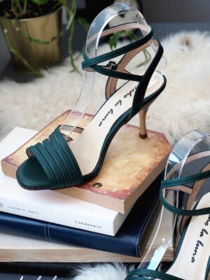 Tango shoes with asymmetrical design elements green color