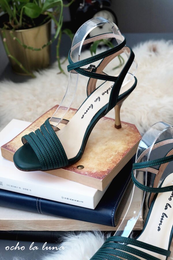 Tango shoes with asymmetrical design elements green color