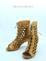 dance boots dark nude satin shoes with bronze rhinestones.