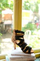 Latin dance shoes heels boots black with leopard print