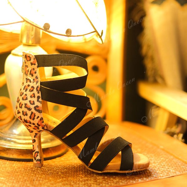 Latin dance shoes heels boots black with leopard print